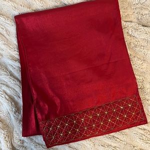 Beautiful red metallic and gold with beading table runner 6’ x 14”